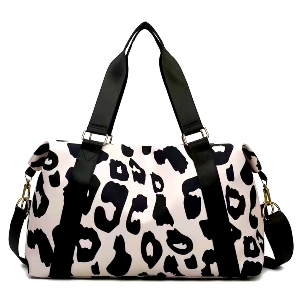 Duffle Bag Leopard Print Canvas White and Black